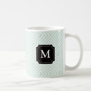 Stylish Mint Greek Key Pattern Classic Monogram Coffee Mug