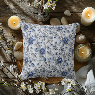 Stylish Mint Green Floral Embossed-Effect Throw Pillow