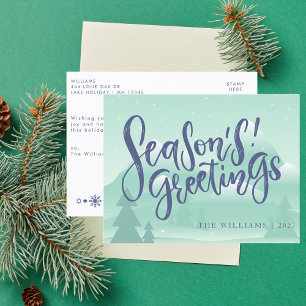 Stylish Mint Green Season's Greetings Personalized Holiday Postcard