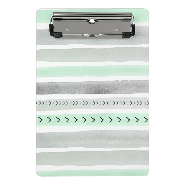 Stylish Mint Green Watercolor Stripes Design Mini Clipboard (Front)