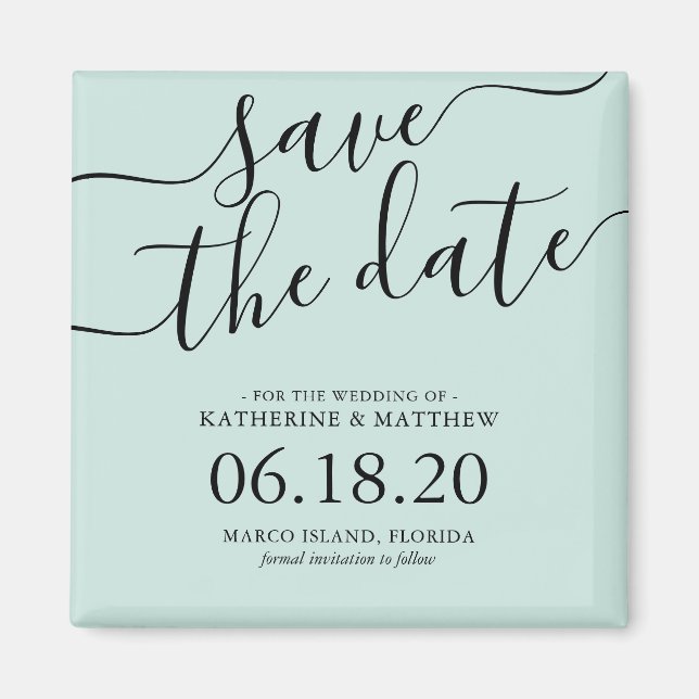 Stylish Mint Script Wedding Save the Date Magnet (Front)