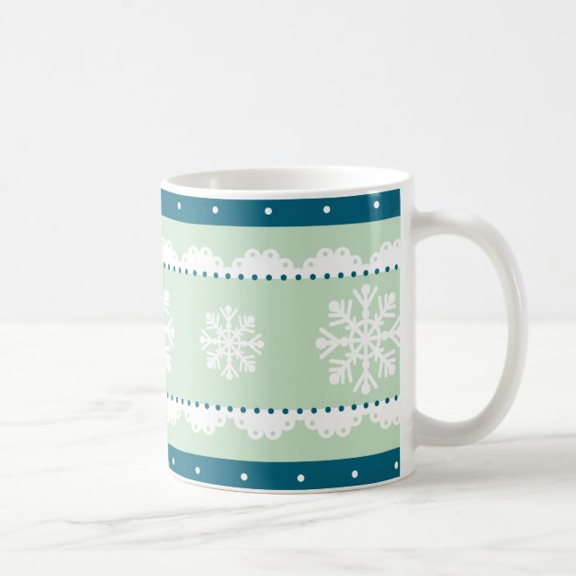 Stylish Mint Teal Blue White Christmas Pattern Coffee Mug (Right)