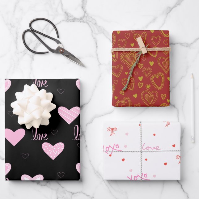 Stylish Mixed Colour Valentine's Day Wrapping Paper Sheet (Front)