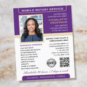 Stylish Mobile Notary Service Photo Purple Gold Flyer