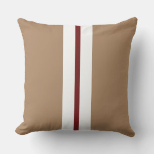 Stylish Mocha Brown Dark Red White Racing Stripes Outdoor Pillow