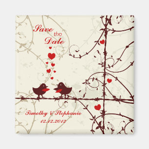 Stylish mod swirl vines birds save the date magnet