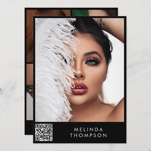 Stylish Modelling Comp Card 5 Photo QR Code Black (Front/Back)