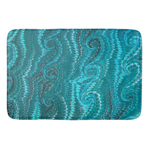 Stylish Modern Abstract Blue Swirls Marble Pattern Bath Mat