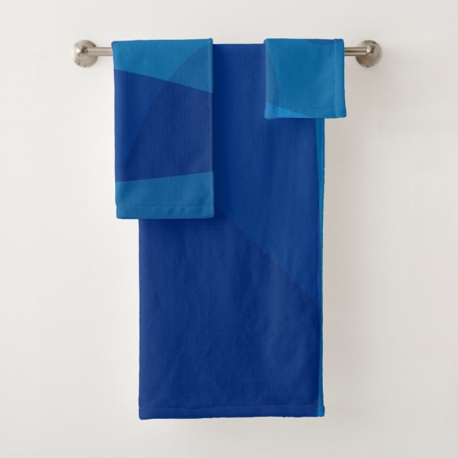 Stylish Modern Abstract Geometric Blue Bath Towel Set (Insitu)