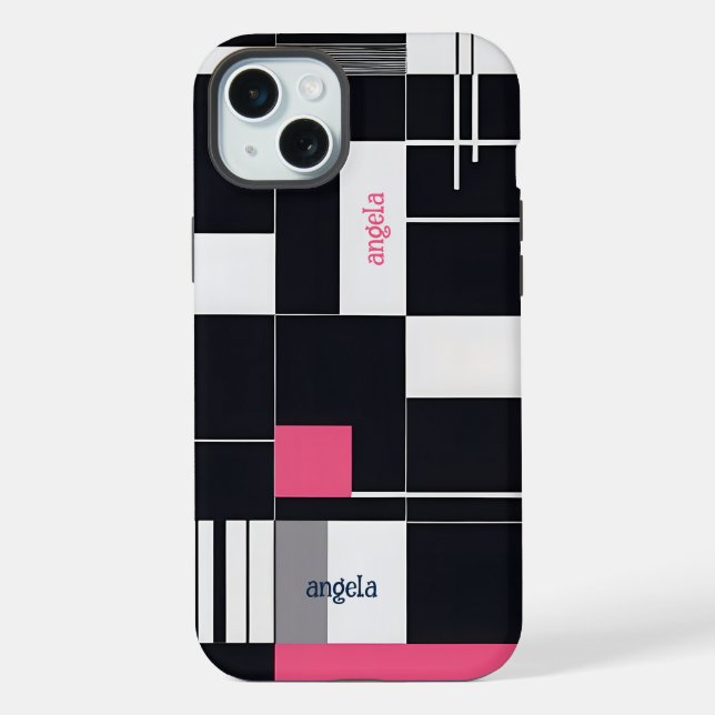 Stylish modern abstract geometric pink black iPhone case (Back)