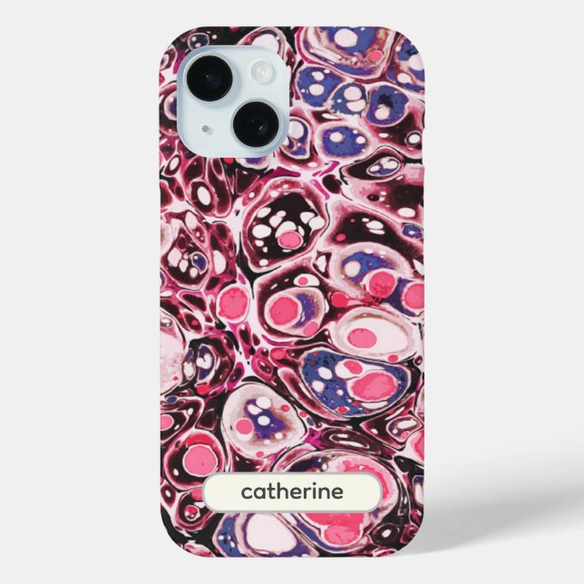 Stylish Modern Abstract Pink Blue Marble Name Case-Mate iPhone Case (Back)