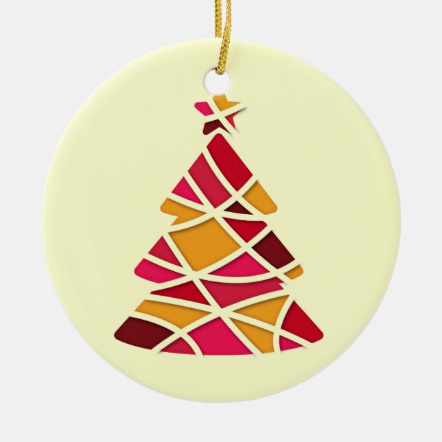 Stylish modern art Christmas tree Ceramic Ornament (Front)