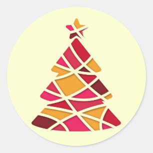 Stylish modern art Christmas tree Classic Round Sticker