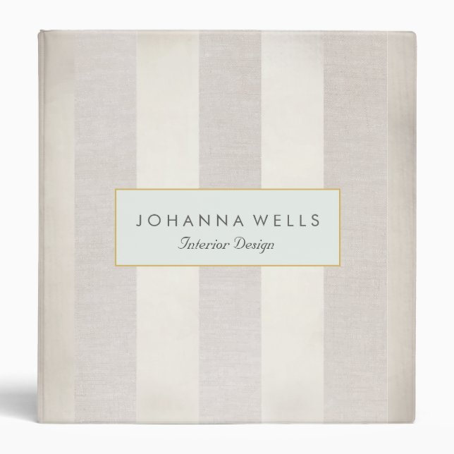 Stylish Modern Beige and Silver Striped Binder (Front)