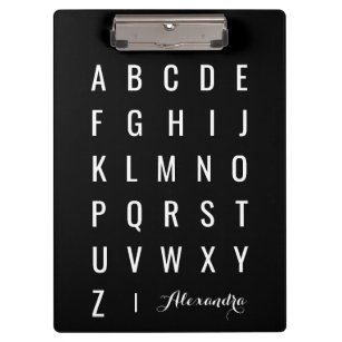 Stylish Modern Black and White Alphabet Clipboard
