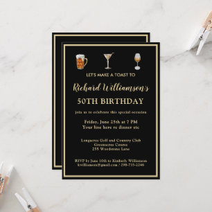 Stylish Modern Black & Gold 50th Birthday Party Invitation
