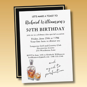 Stylish Modern Black & Gold 50th Birthday Party Invitation