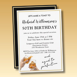 Stylish Modern Black & Gold 50th Birthday Party Invitation