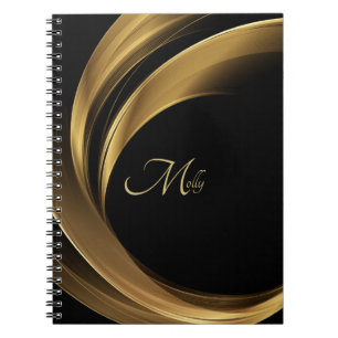 Stylish Modern Black & Gold Monogram Script Name Notebook
