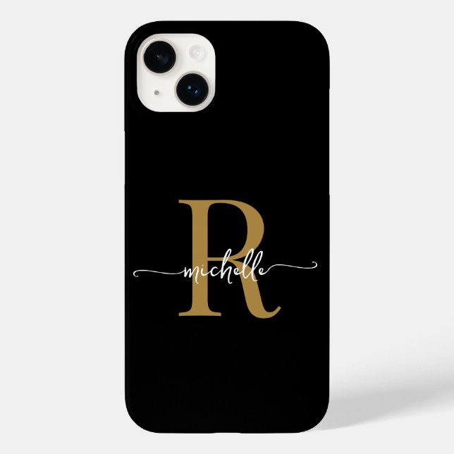Stylish Modern Black Gold  Script Monogram Initial Case-Mate iPhone Case (Back)