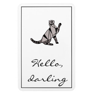 Stylish Modern Black Graphic Cat and Script Magnet