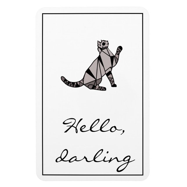 Stylish Modern Black Graphic Cat and Script Magnet (Vertical)