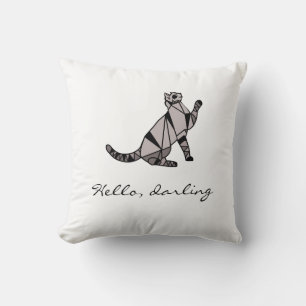 Stylish Modern Black Graphic Cat and Script Throw Pillow