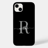 Stylish Modern Black Grey Script Monogram Initial