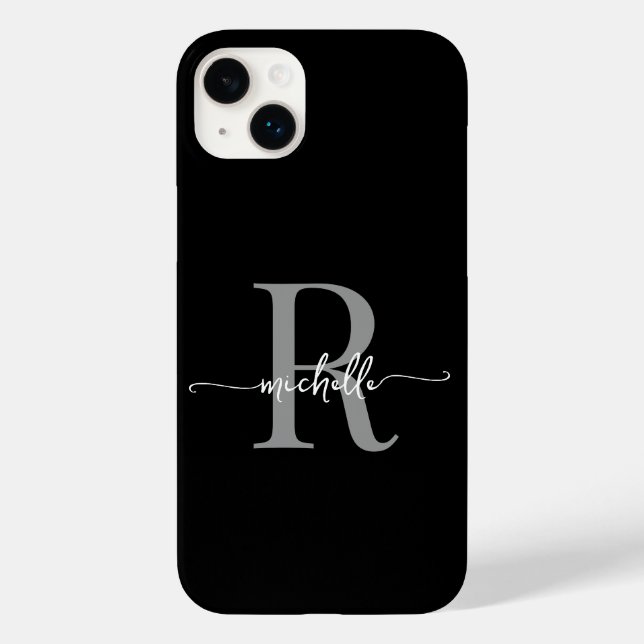 Stylish Modern Black Grey Script Monogram Initial Case-Mate iPhone Case (Back)