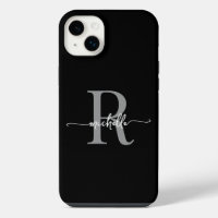Stylish Modern Black Grey Script Monogram Initial
