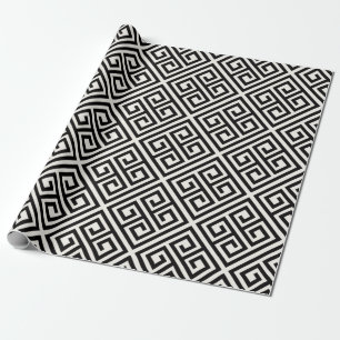 Stylish Modern Black Ivory Greek Key Chic Wedding Wrapping Paper