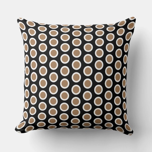 Stylish Modern Black Mocha Brown Geometric Pattern Throw Pillow (Front)