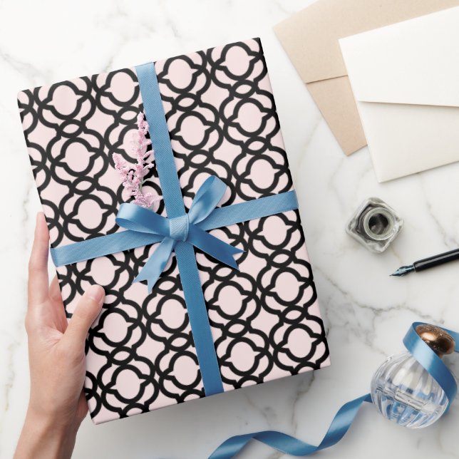 Stylish Modern Black Quatrefoil Pattern Wedding Wrapping Paper (Gifting)