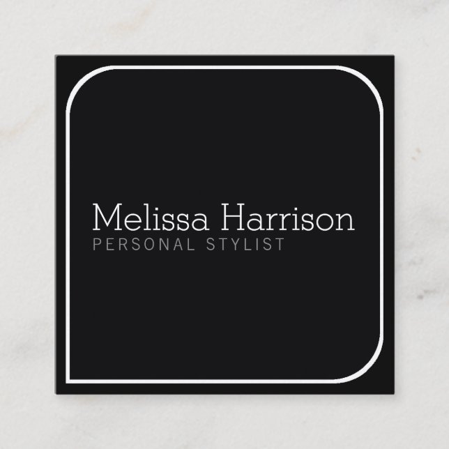 Stylish Modern blk square professional stylist Square Business Card (Front)
