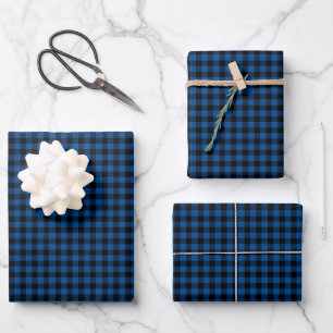 Stylish Modern Blue Black Buffalo Check Plaid Wrapping Paper Sheet