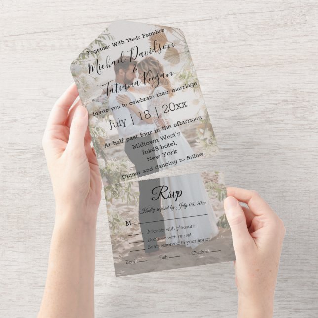  stylish modern calligraphy wedding day photo   all in one invitation (Tearaway)