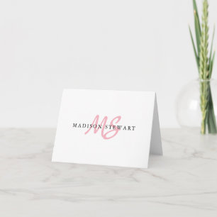 Stylish Modern Chic Blush Pink Script Monogram Note Card