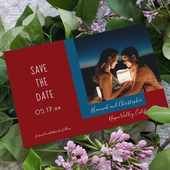 Stylish Modern Chic Burgundy Photo Simple Wedding Save The Date (Creator Uploaded)