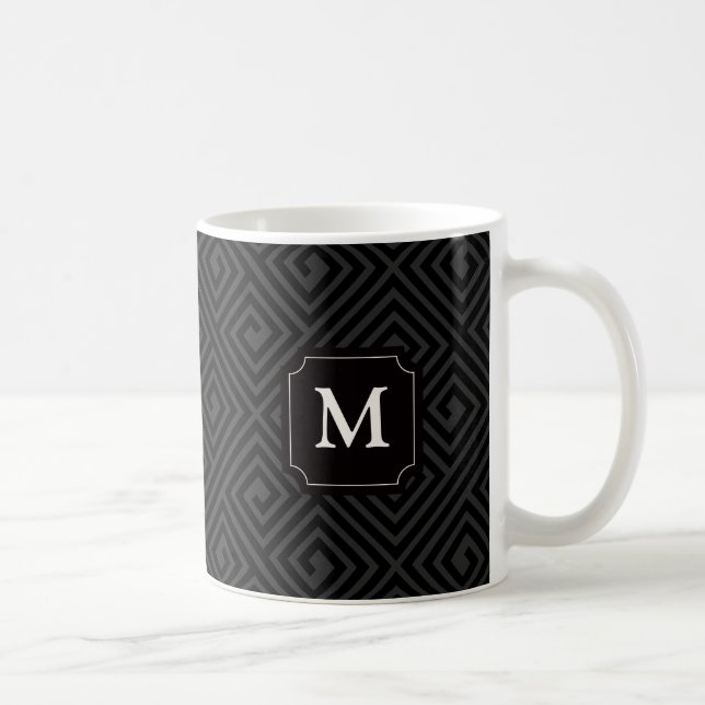 Stylish Modern Chic Greek Key Pattern Monogram Mug (Right)