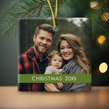 Stylish Modern Christmas - Photo Year Green Stripe