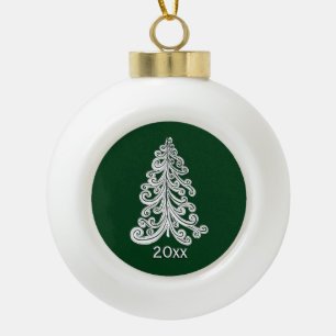 Stylish Modern Christmas Tree Doodle Ceramic Ball Christmas Ornament