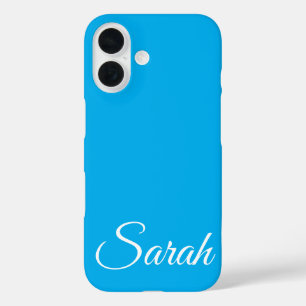 Stylish Modern Classic Customised Name Blue Colour iPhone 16 Case