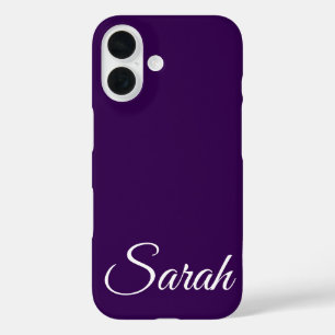 Stylish Modern Classic Customised Name Dark Purple iPhone 16 Case