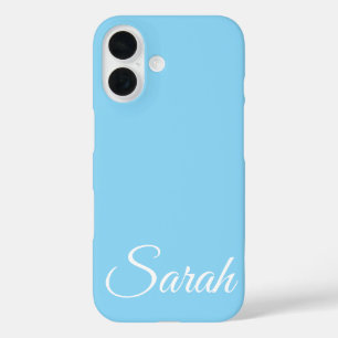 Stylish Modern Classic Customised Name Light Blue iPhone 16 Case