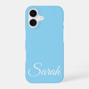 Stylish Modern Classic Customised Name Light Blue iPhone 16 Case