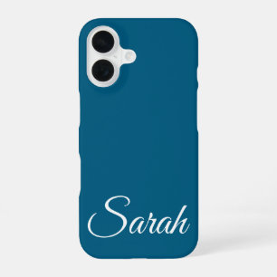 Stylish Modern Classic Customised Name Ocean Blue iPhone 16 Case