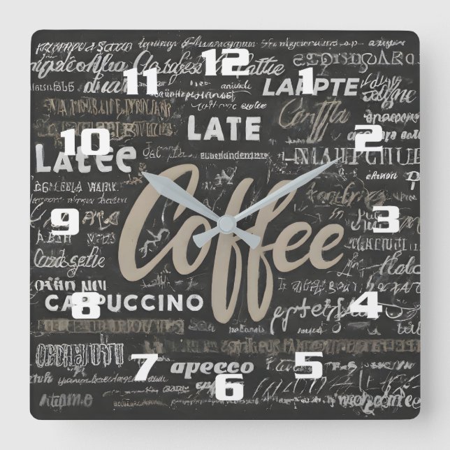 Stylish Modern Coffee Time Beautiful Kitchen Square Wall Clock (Front)