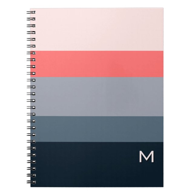Stylish Modern Colour Block Grey Pink Monogram Notebook (Front)