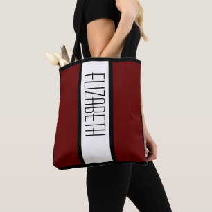 Stylish Modern Colour Block Personalized Name Red Tote Bag