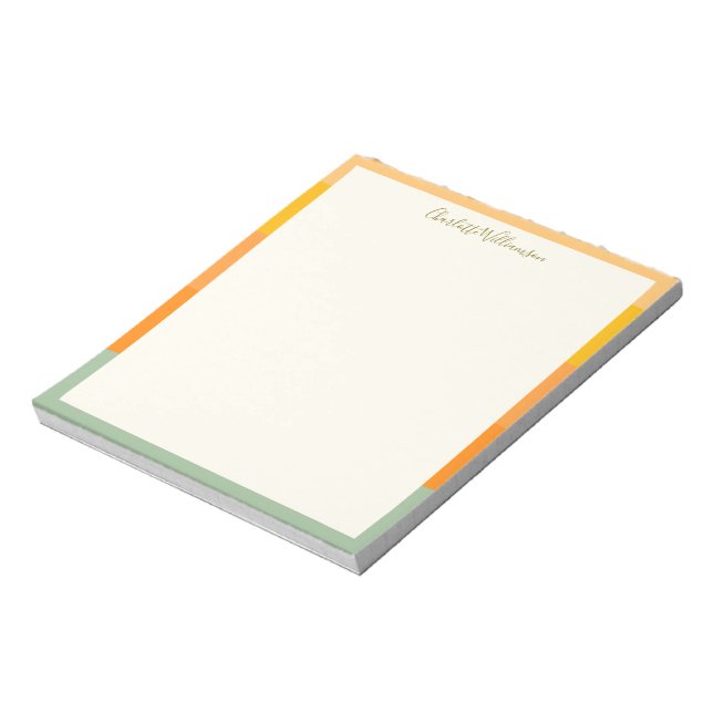 Stylish Modern Coral Sage Border Personalized Notepad (Rotated)